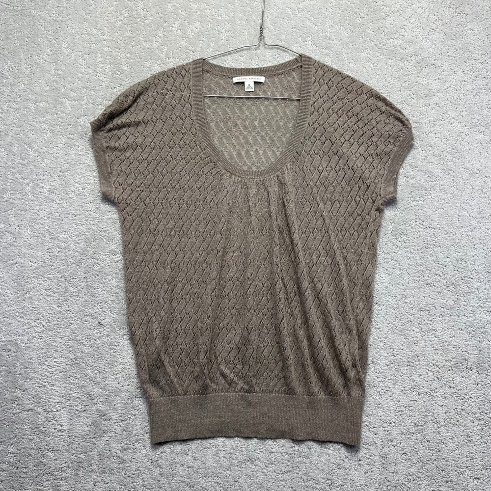 Banana Republic Shot Sleeve Top Womens M Linen Rayon Blend‎ Open Knit Scoop Neck